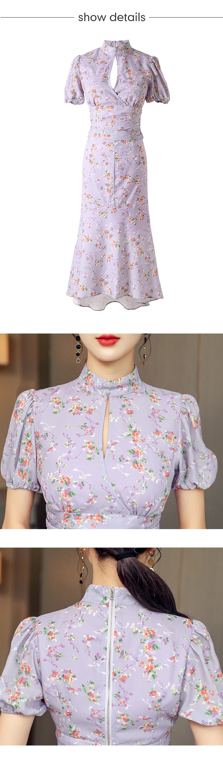 MingJieBiHuo Women's Sweet Asymmetrical Print Dress with Puff Sleeves – Summer Collection