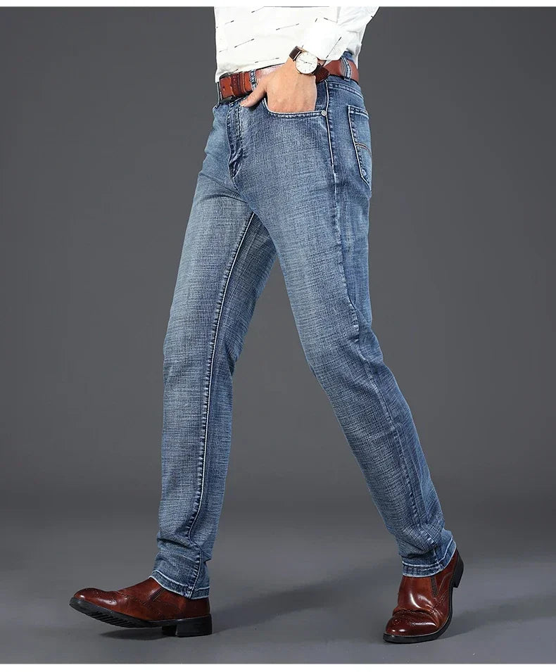 WTHINLEE Men's Smart Casual Mid-Waist Denim Jeans - Straight Fit, Full-Length, Midweight