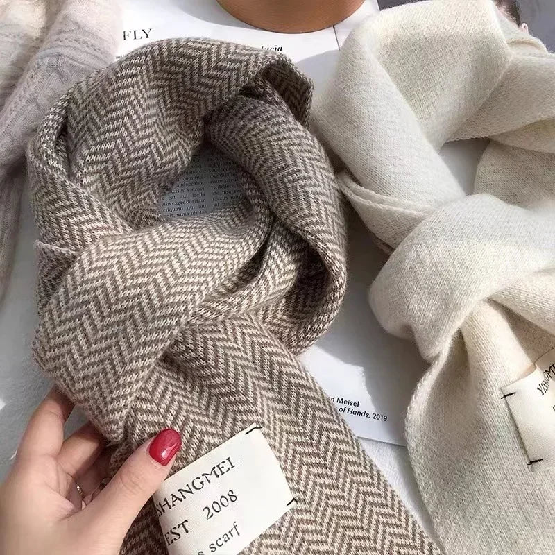 eTya Women's Winter Striped Knit Scarf - Polyester, Linen, Acetate, and Acrylic Fiber Blend