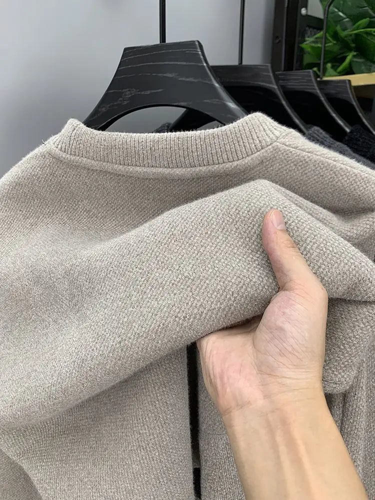 Autumn Winter Warm Fleece Men Sweater - Casual Pullover with Embroidery