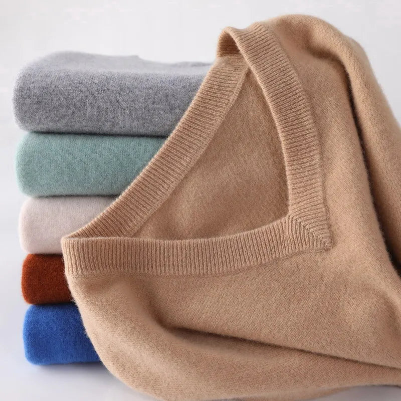 Abundance Flloh Men’s Casual Cashmere & Spandex V-Neck Pullover – Autumn & Winter Sweater
