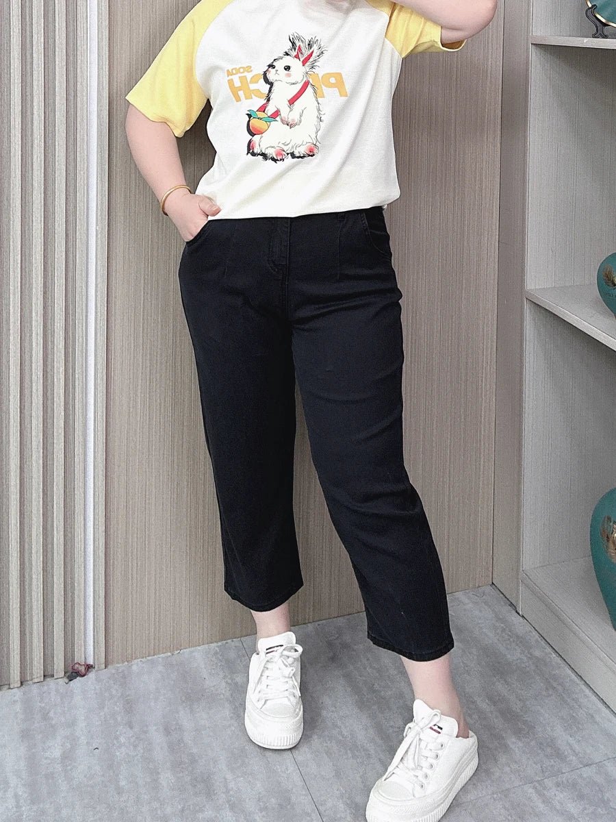 BISENMADE Women's High-Waist Slim Fit Stripe Harem Jeans with Pockets – Ankle-Length for Spring/Summer