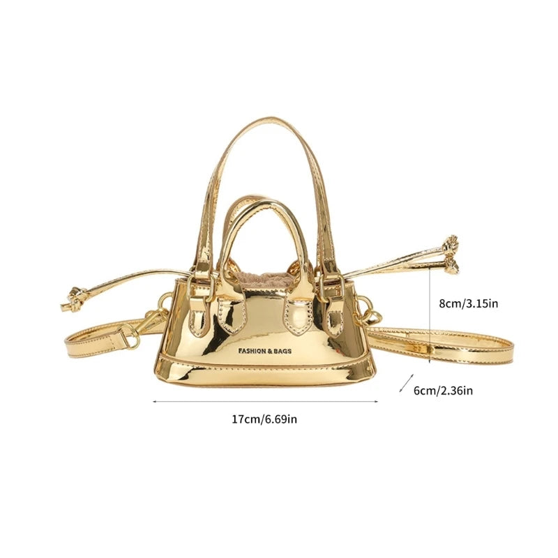 Prettyzys Lacquered Mini Shoulder Bag - Fashionable Drawstring Handheld Crossbody