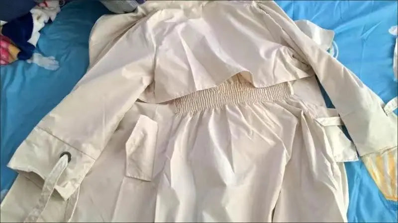 NoEnName_Null Women's Preppy Style Double-Breasted Trench Coat with Ruched and Spliced Details