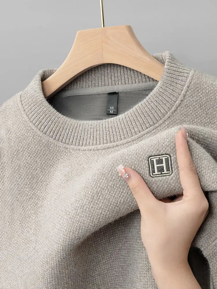 Autumn Winter Warm Fleece Men Sweater - Casual Pullover with Embroidery