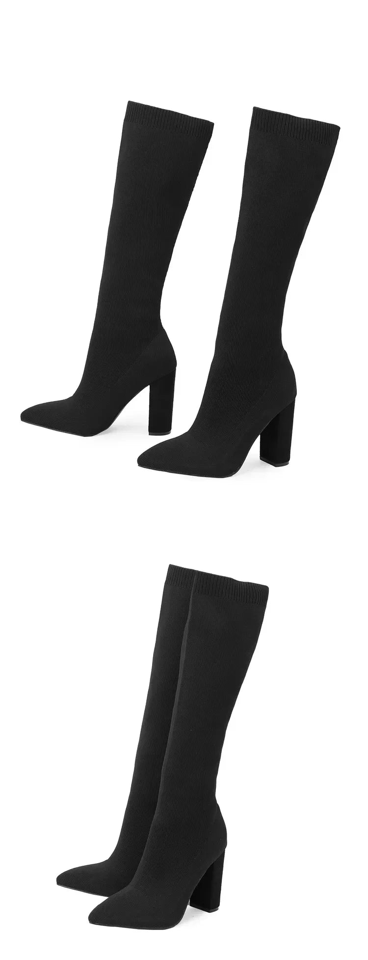 NoEnName_Null Stretch Boots for Women – Knee-High, Pointed Toe, Super High Heel, Winter Fashion