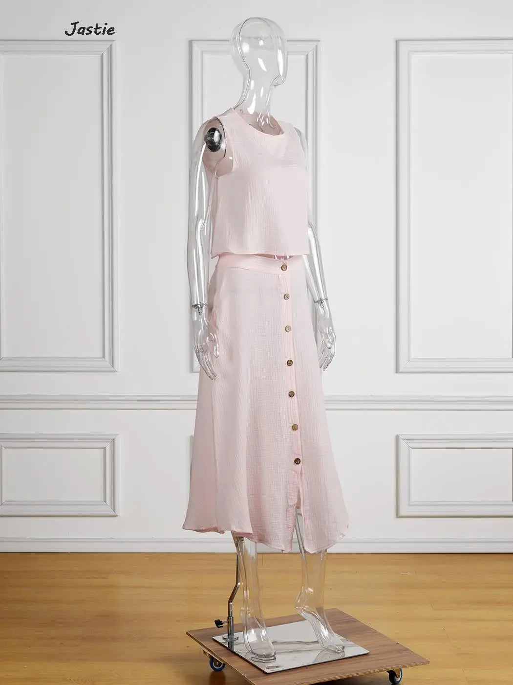 JASTIE Women's Casual A-Line Sleeveless Jersey Dress – Mid-Calf Length, Spring/Summer Style