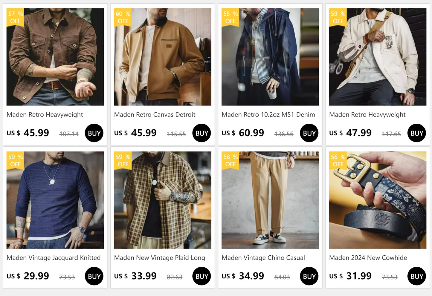 MADEN Men’s Midweight Denim Cargo Pants – Casual Full-Length Jeans with Pockets for Everyday Wear