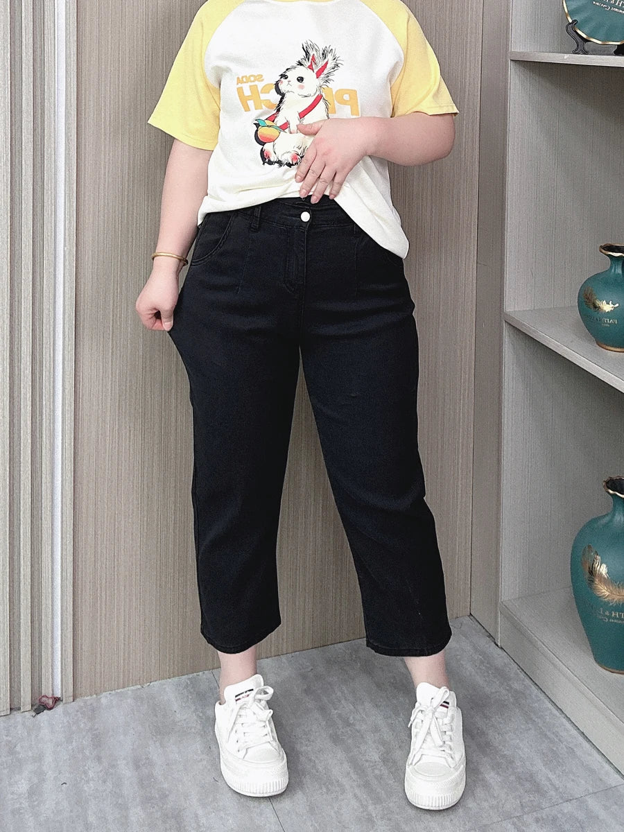 BISENMADE Women's High-Waist Slim Fit Stripe Harem Jeans with Pockets – Ankle-Length for Spring/Summer