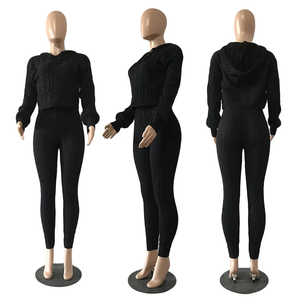 Mandydress Women's Hooded Casual Pullover and High-Waist Skinny Pants Set – Autumn/Winter Collection