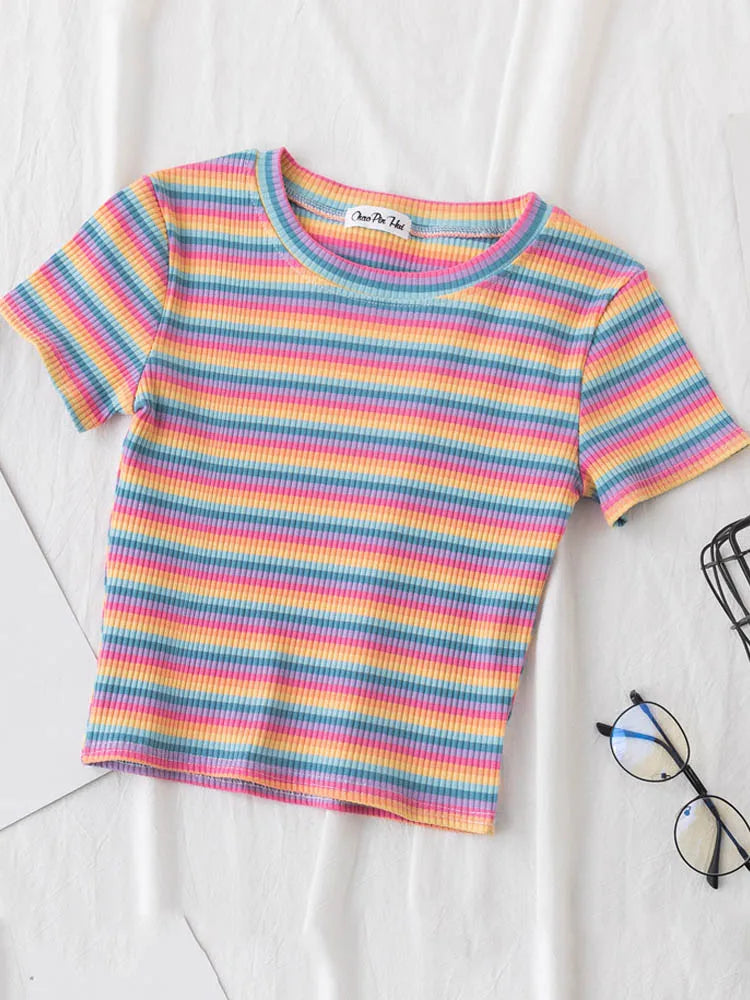 EGOROVA Women's Casual Striped Art-Patterned Summer T-Shirt (DF-3466/xdh)