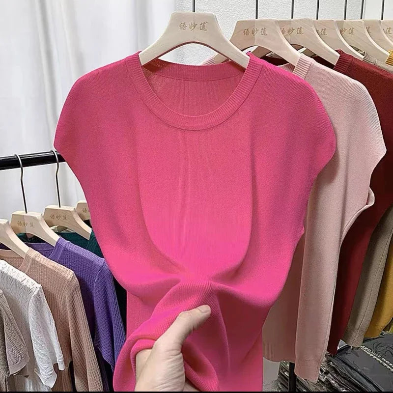 Women's Summer Casual Sleeveless O-Neck Tee ZX1615 by NoEnName_Null