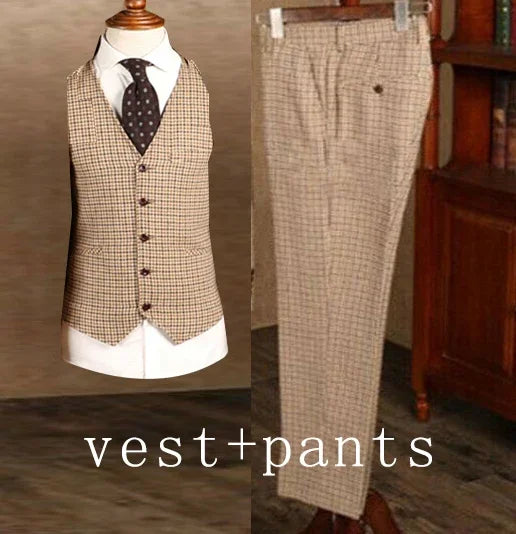 ANNIEBRITNEY Men’s Smart Casual 3-Piece Suit Set – Cotton & Polyester Blend, Single Breasted, Skinny Fit