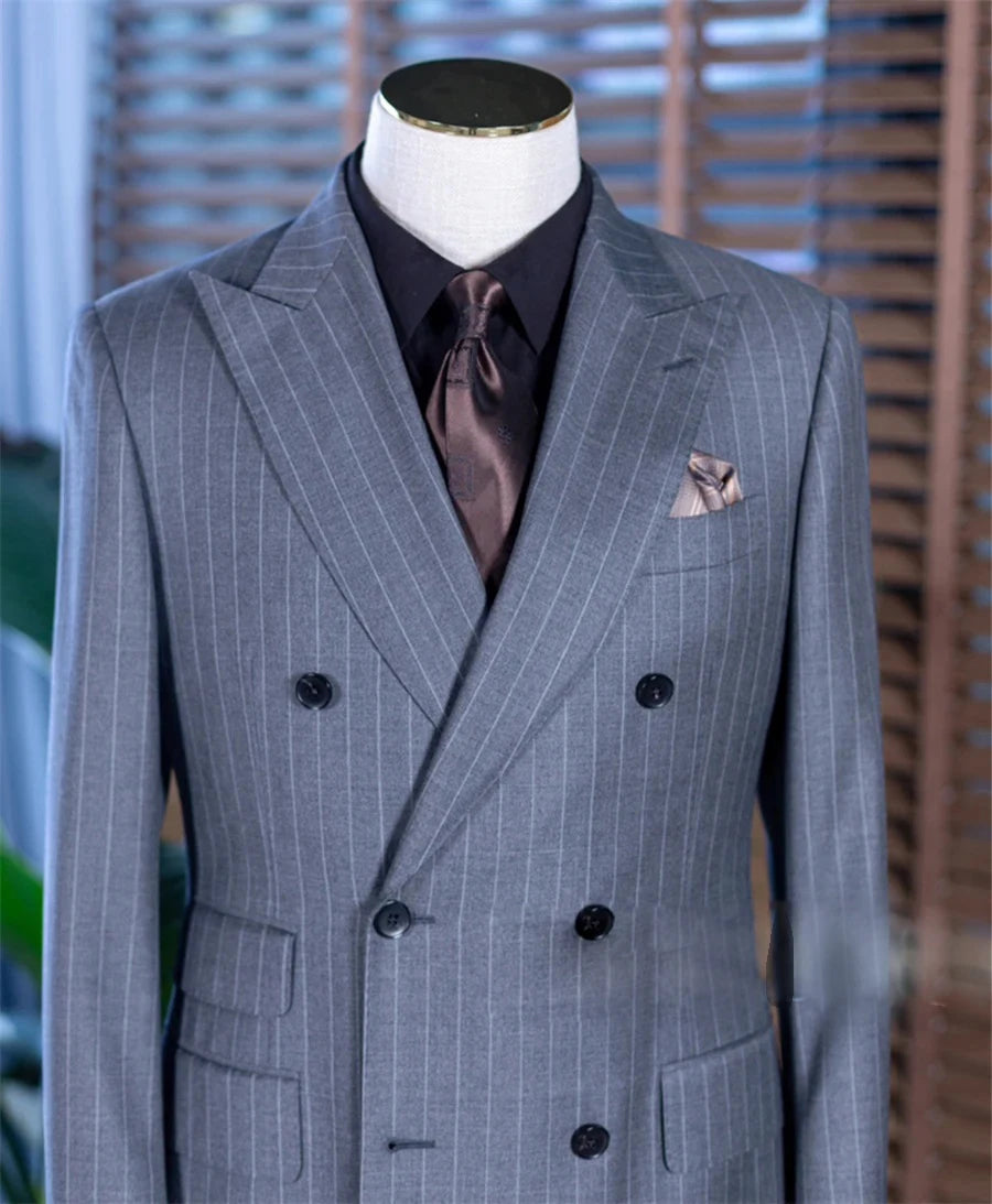 NoEnName_Null Men's Smart Casual Double-Breasted Suit – Cotton & Polyester Blend for All Seasons