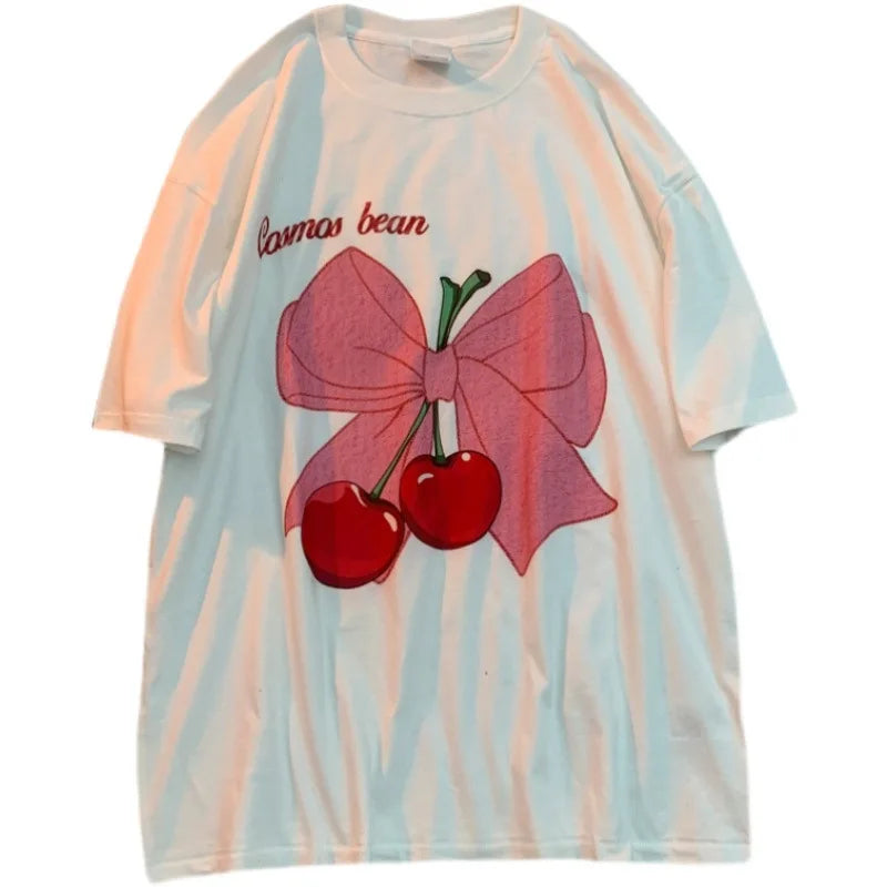 NoEnName_Null Junior Women’s Cartoon Print Casual T-Shirt – Summer Blended Cotton Tee