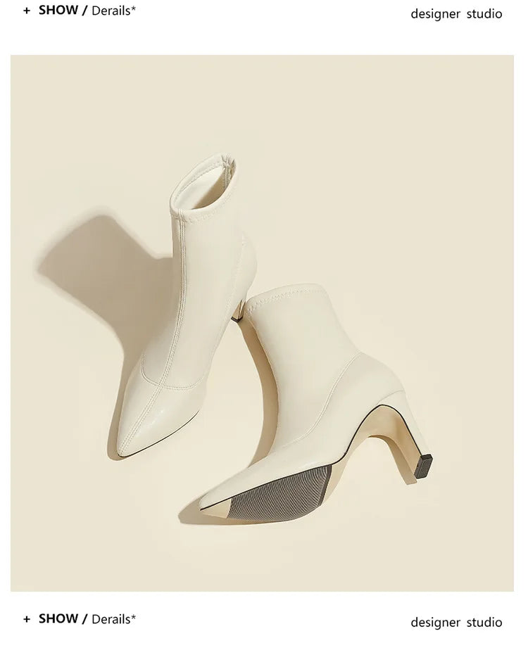 Autumn Winter Women Ankle Boots 6CM 8CM Toe Sock Boots Elegant Lady Black Thick Heels Female Short Booties