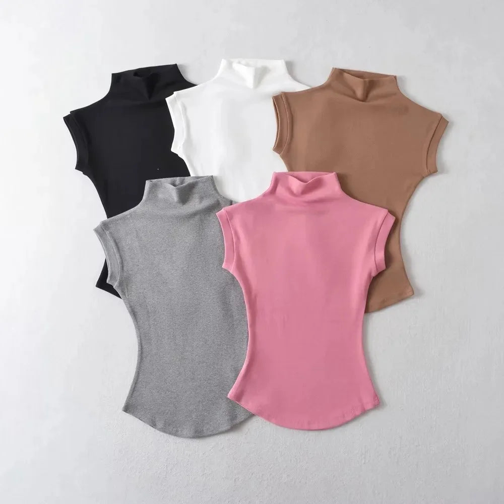 Women's Sleeveless Turtleneck Slim Fit Knit Top Summer 2024 by TODOBLACK