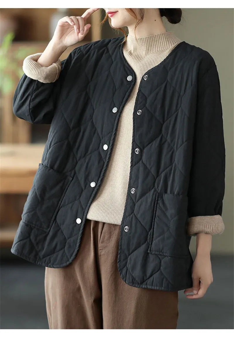 LUO. TAO. FUSH I Women's Winter Office Lady Coat – Single-Breasted Buttoned Short Jacket