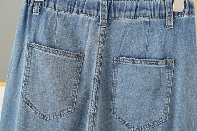 BISENMADE Women's High-Waist Slim Fit Stripe Harem Jeans with Pockets – Ankle-Length for Spring/Summer