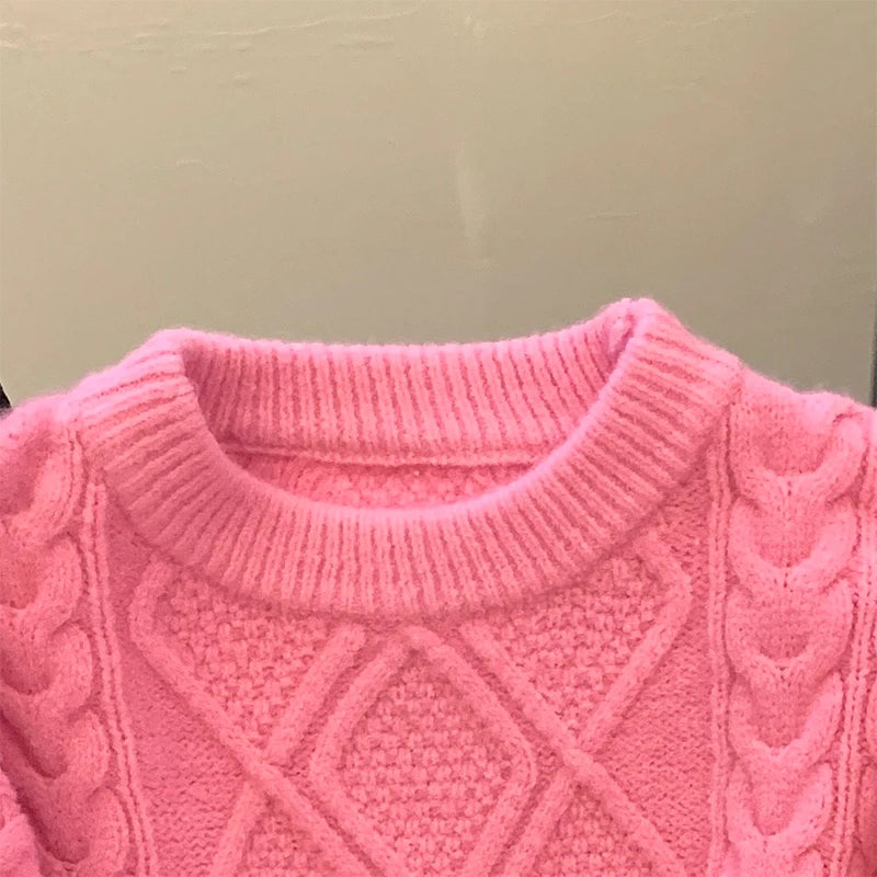 LEOSOXS Women’s Sweet High Street Wool Pullover – Autumn/Winter Solid O-Neck Sweater in Pink