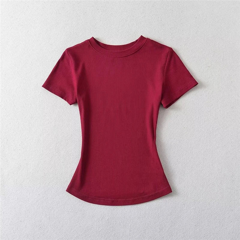 STVY Women's Slim Fit Solid Knit Tee with O-Neck - High Street Spring/Summer Top