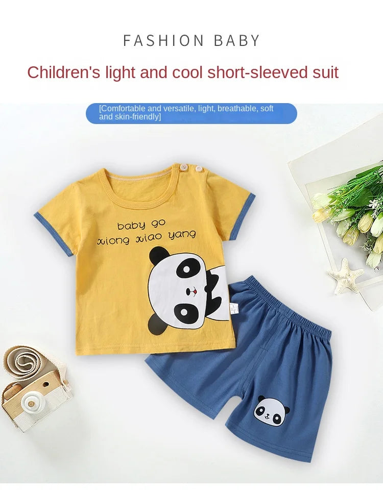 NoEnName_Null Unisex Summer Outfit for Kids – Soft Cotton-Polyester Casual Wear (Ages 25M–12Y)