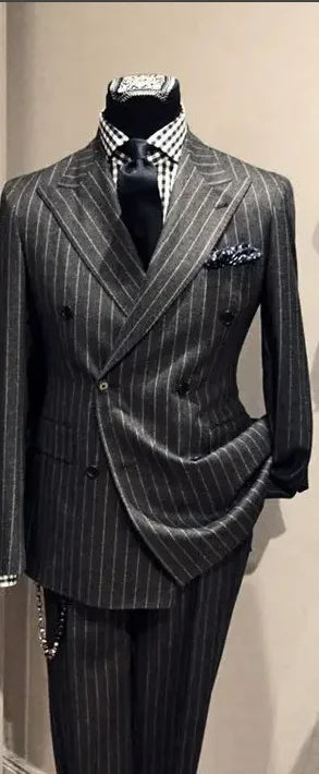 Men's Double-Breasted Formal Suit - Polyester & Wool Blend, Spring/Autumn