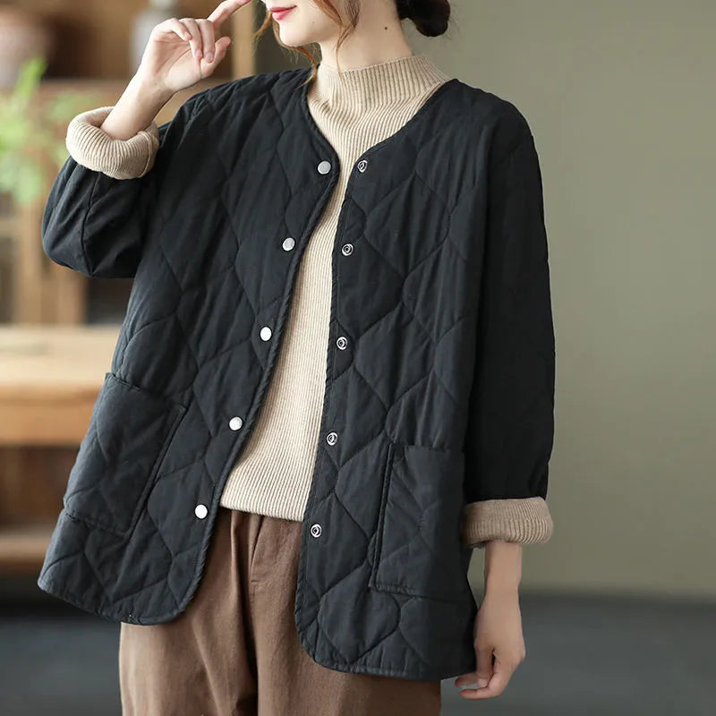 LUO. TAO. FUSH I Women's Winter Office Lady Coat – Single-Breasted Buttoned Short Jacket