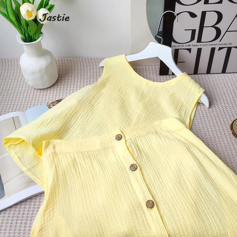 JASTIE Women's Casual A-Line Sleeveless Jersey Dress – Mid-Calf Length, Spring/Summer Style