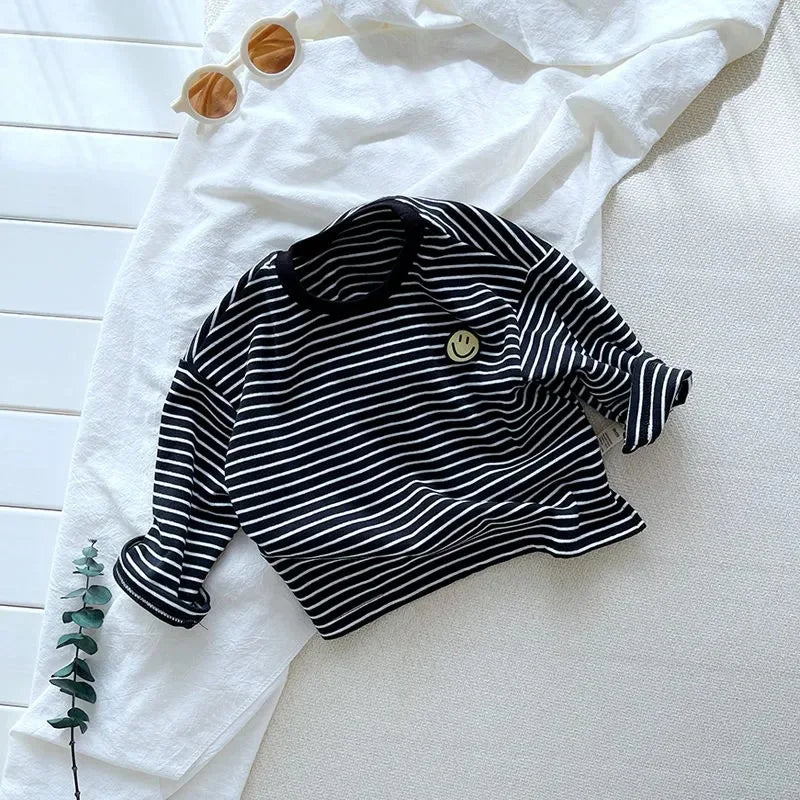 NoEnName_Null Unisex Striped Cotton Tee for Toddlers (Ages 1-3Y) – Comfortable & Stylish for Autumn