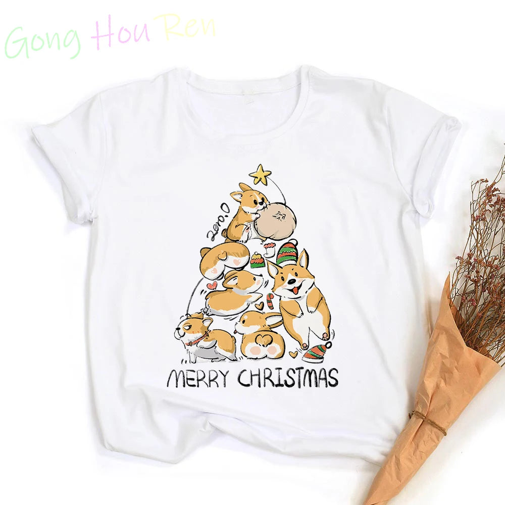 Gong Hou Ren Women’s Corgi Cartoon Graphic T-Shirt – Summer 2024 Collection