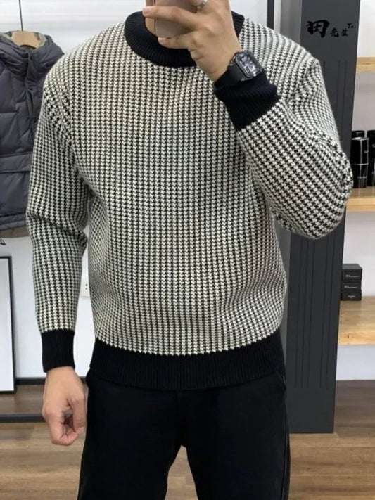 Shangkaka Men’s Autumn & Winter Patchwork Knit Sweater - Thick, Comfortable Pullover