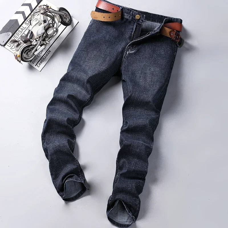 WTHINLEE Men's Smart Casual Mid-Waist Denim Jeans - Straight Fit, Full-Length, Midweight