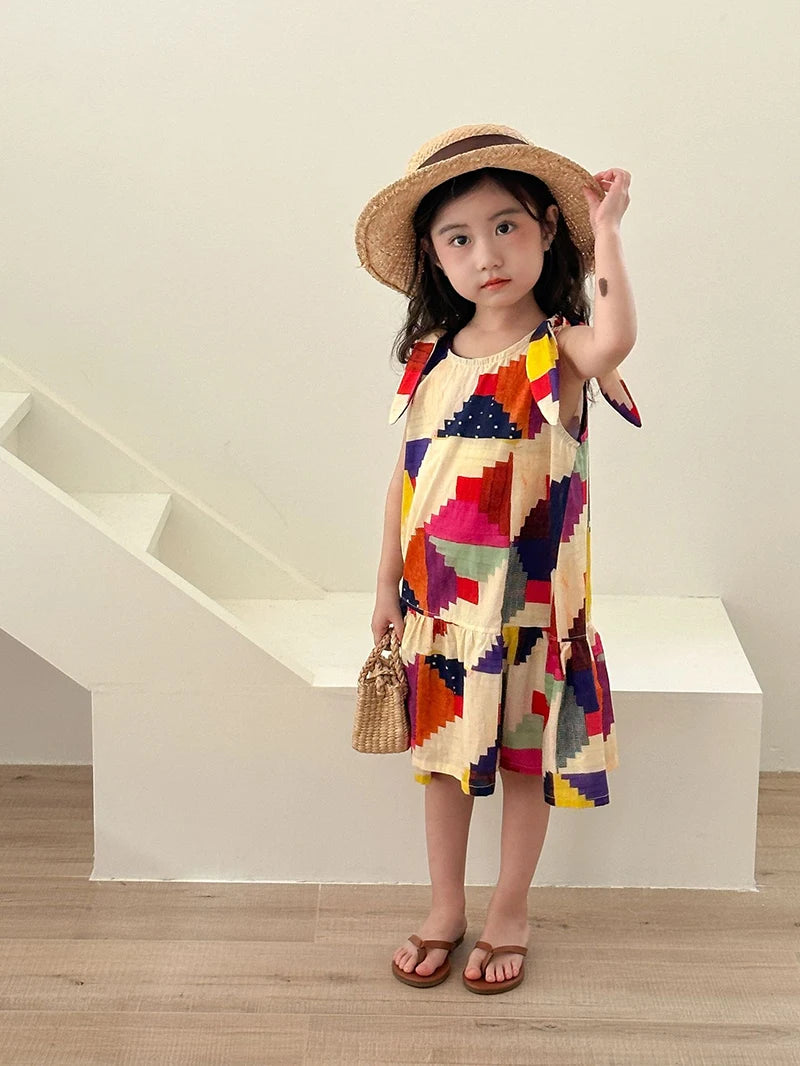 MILANCEL Summer Cotton Clothing Set for Kids (Ages 4-6Y) – Unisex Vacation Outfit with Printed Shirt and Shorts