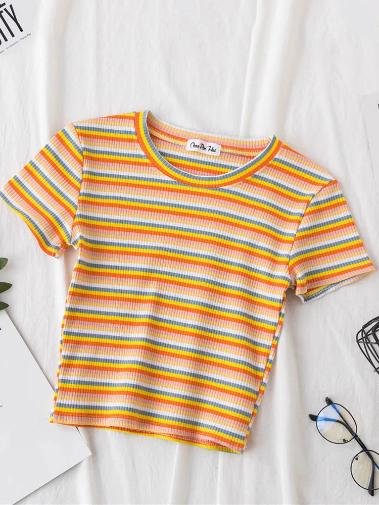 EGOROVA Women's Casual Striped Art-Patterned Summer T-Shirt (DF-3466/xdh)