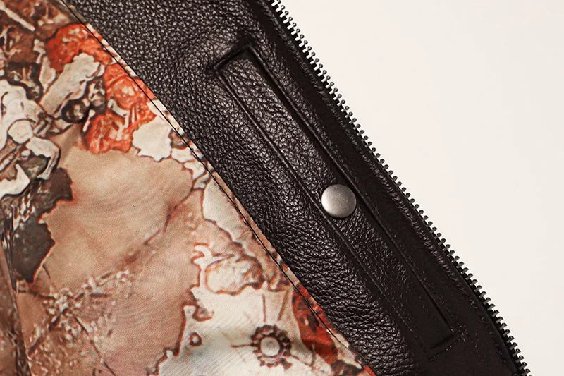 NoEnName_Null Men’s Military Style Cow Leather Jacket – Winter Outerwear with Zippers and Turn-Down Collar