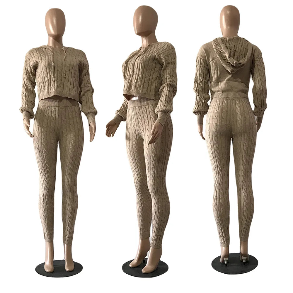 Mandydress Women's Hooded Casual Pullover and High-Waist Skinny Pants Set – Autumn/Winter Collection