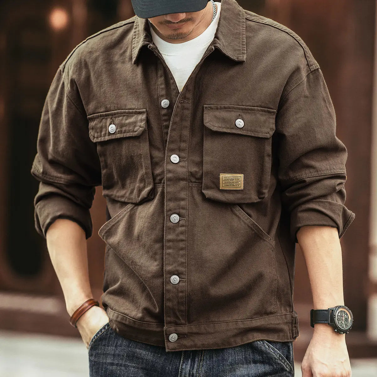 VXO Men’s Chic Autumn & Winter Jacket – Stylish Turn-Down Collar, Ribbed Sleeves, and Pockets for Daily Wear