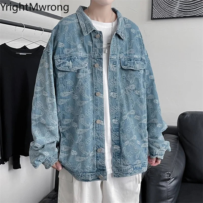 YrightMwrong High Street Floral Denim Jacket - Stylish, Casual Outerwear for Spring and Autumn