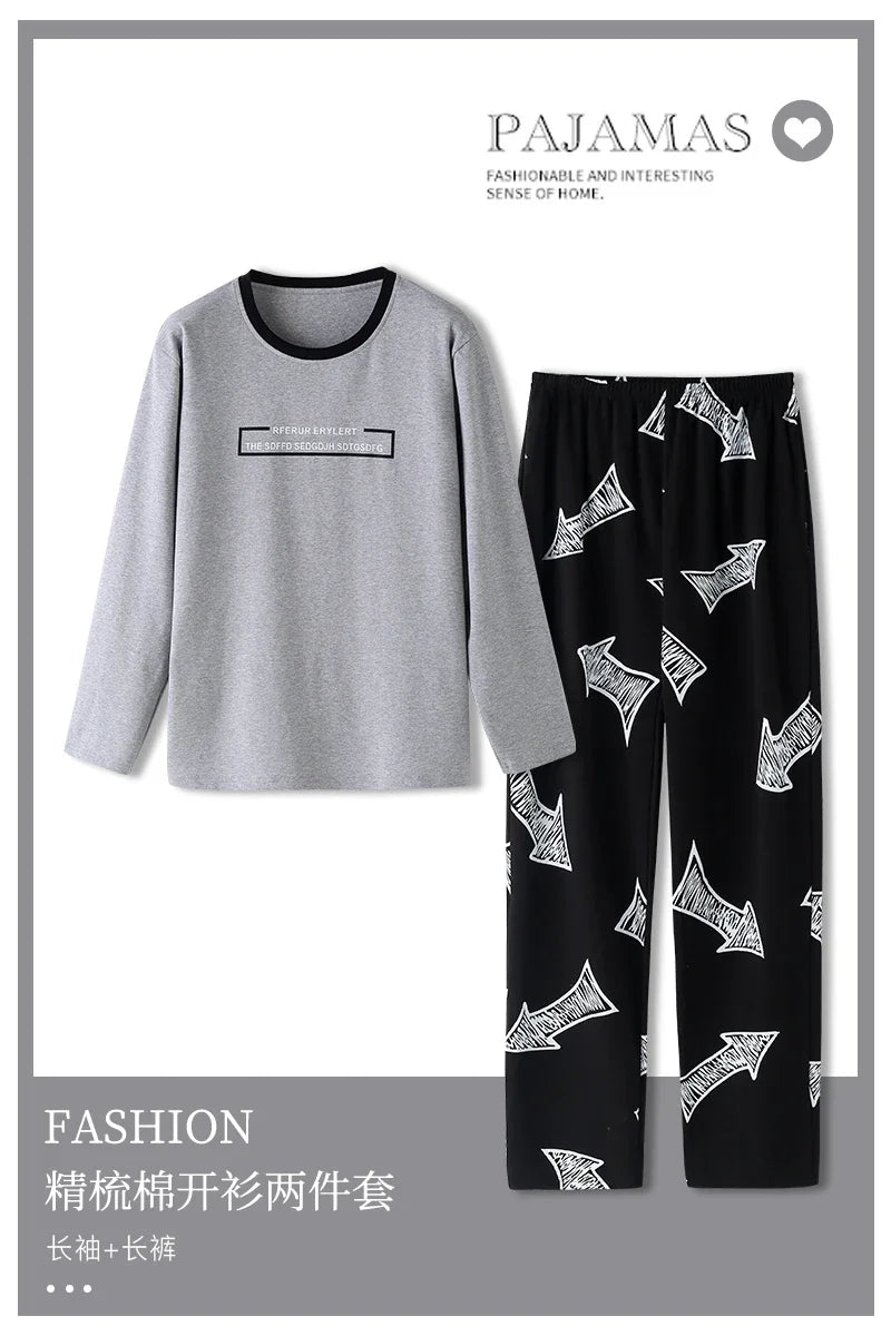 Elegant Man's Pajamas Loungewear 2023 Autumn Winter New Big Size 3xl 4xl Knitted Cotton Sleepwear Fashion Lounge Set Nightwear