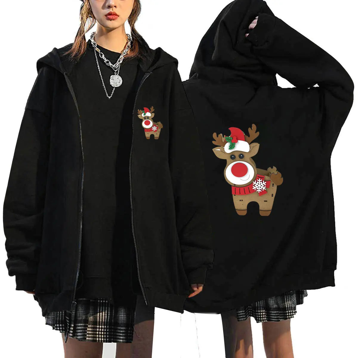 Women's Fleece Zip-Up Hoodie Sweatshirt - Sporty Style, Loose Fit, Autumn/Winter