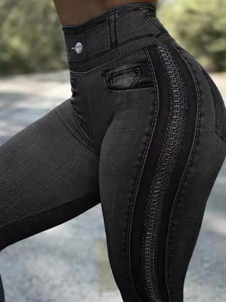 NoEnName_Null Women's High-Waist Printed Leggings – Ankle-Length, Sexy Push-Up Jogging Pants for Gym