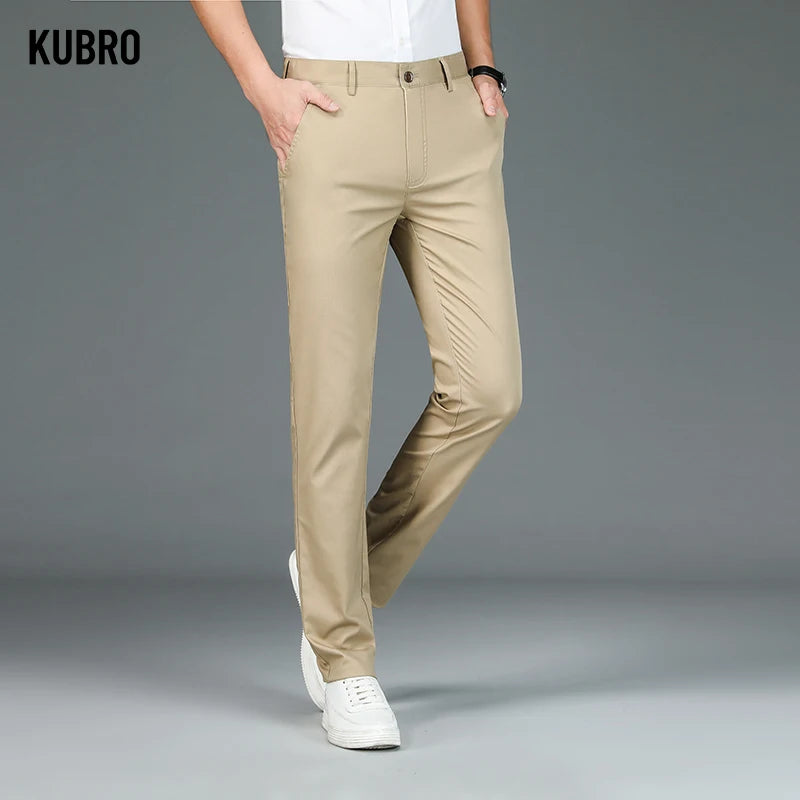 KUBRO Smart Casual Men’s Suit Pants – Cotton and Polyester Blend, Button Fly, Perfect for Business