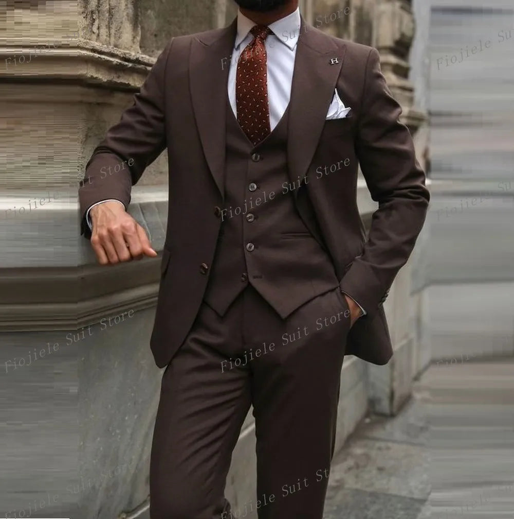 Fiojiele Men's Formal Wedding Suit - 4-Season Cotton-Polyester Blend, Single Breasted