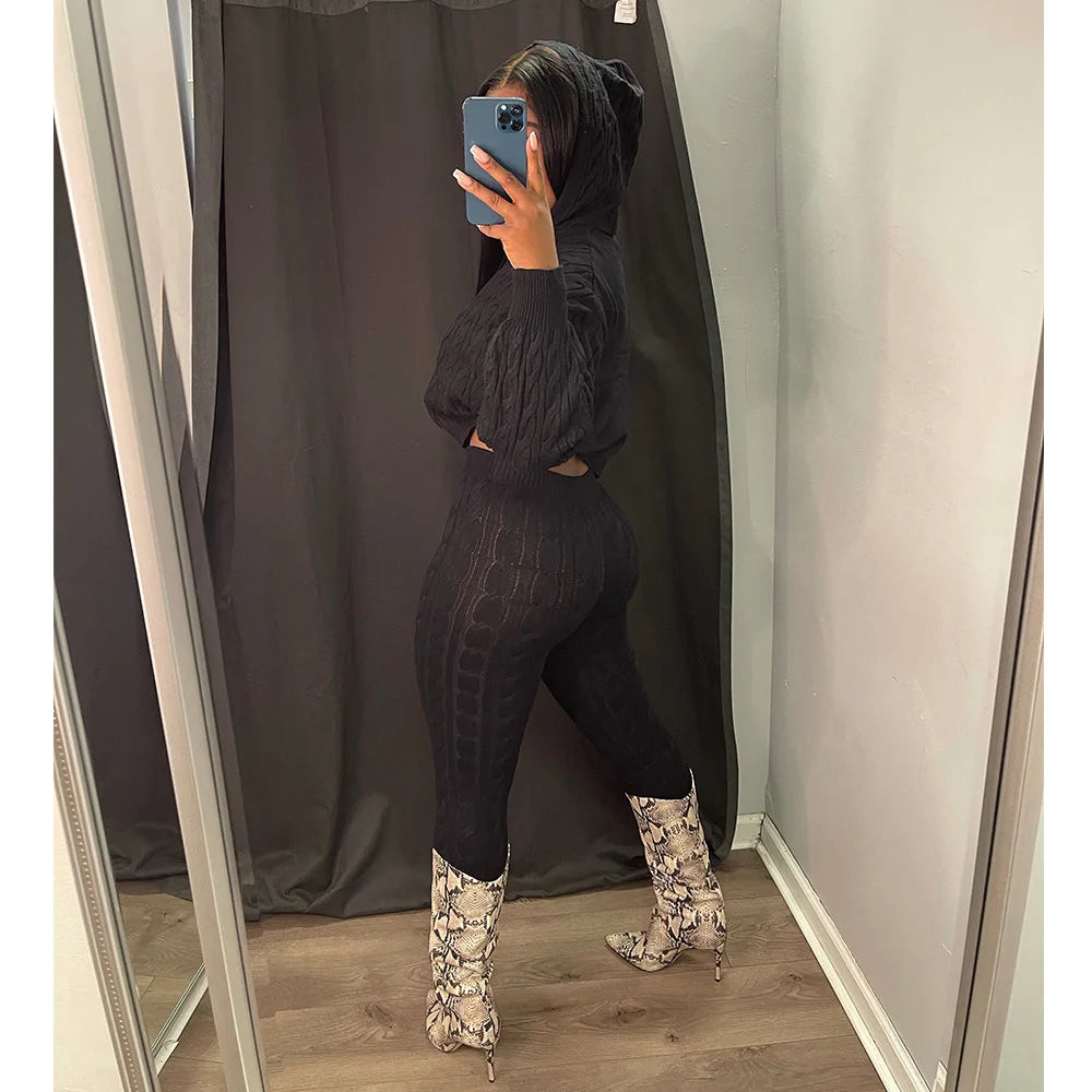 Mandydress Women's Hooded Casual Pullover and High-Waist Skinny Pants Set – Autumn/Winter Collection