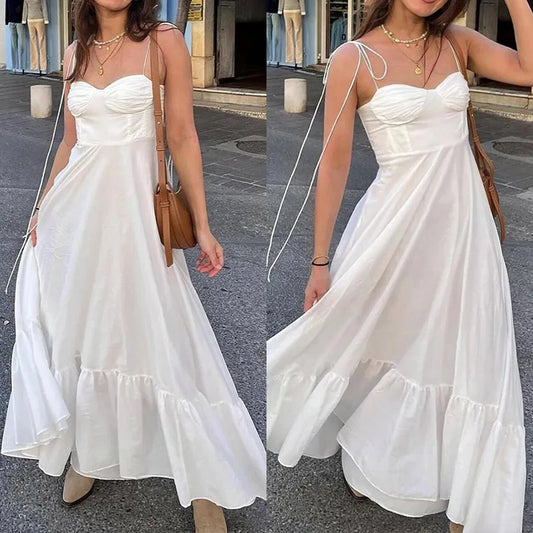 Donsignet Women’s Casual V-Neck Ankle-Length A-Line Dress – High Stretch Polyester | Loose Fit, Solid Color | Spring/Summer 2024