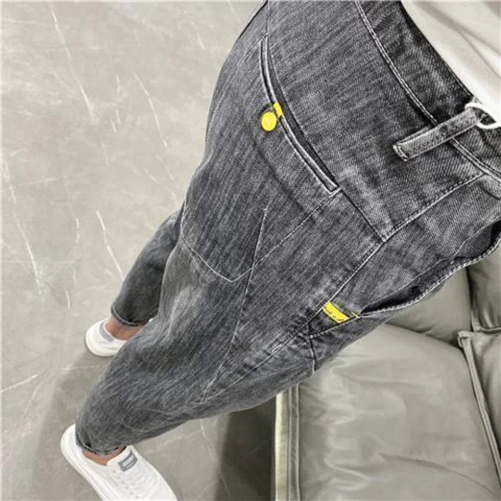 NoEnName Men’s Slim Fit Solid Denim Jeans-Mid-Waist, Pencil Pants for Spring & Autumn
