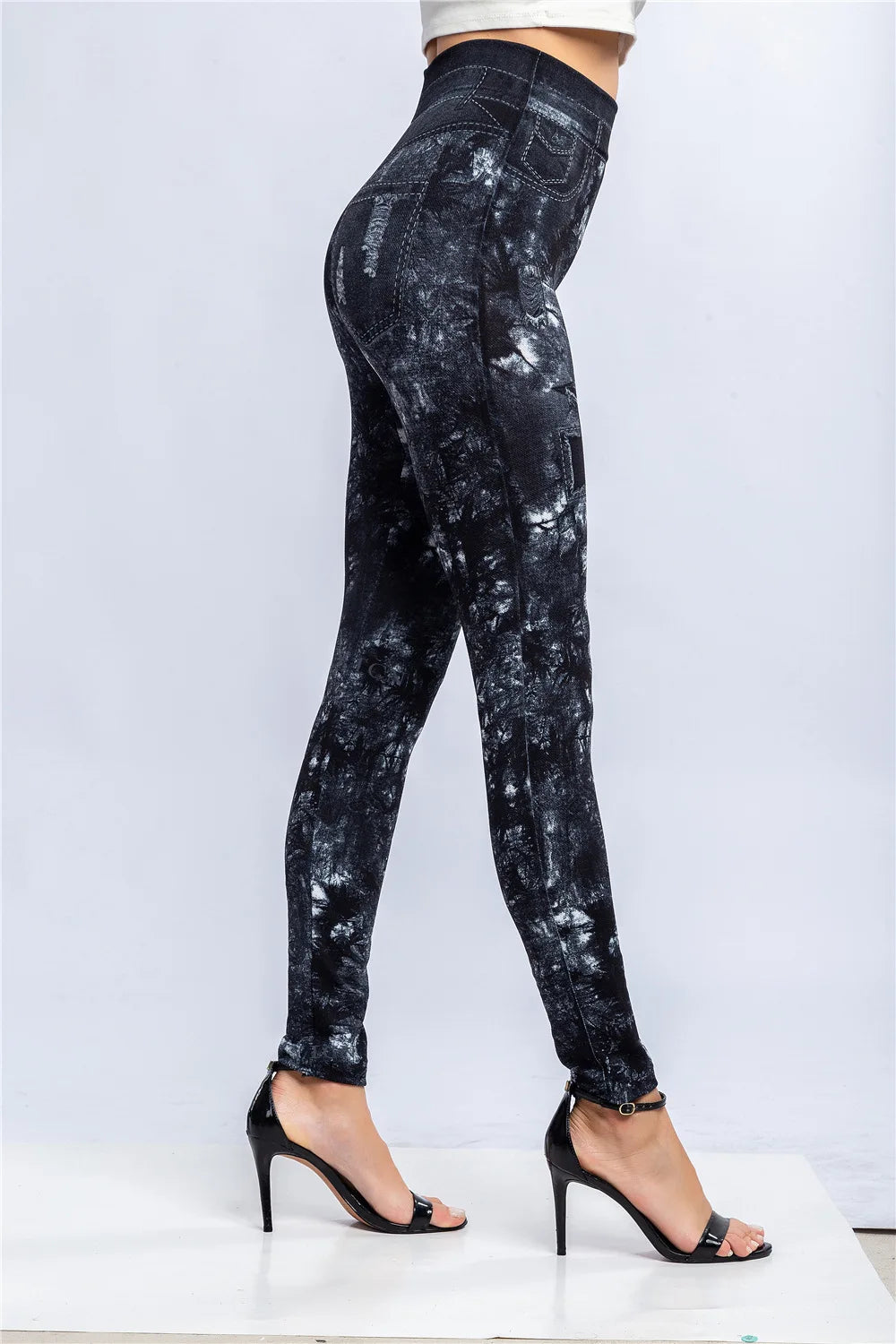 CUHAKCI Women's High-Waist Seamless Printed Leaf Leggings – Ankle-Length, Sexy Workout Gym Tights