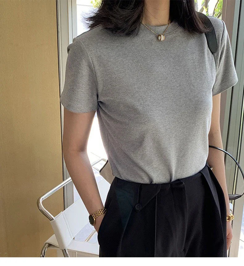 Women's Solid O-Neck Loose Fit Knit Tee – Summer 2025 | Office Lady Style by NoEnName_Null
