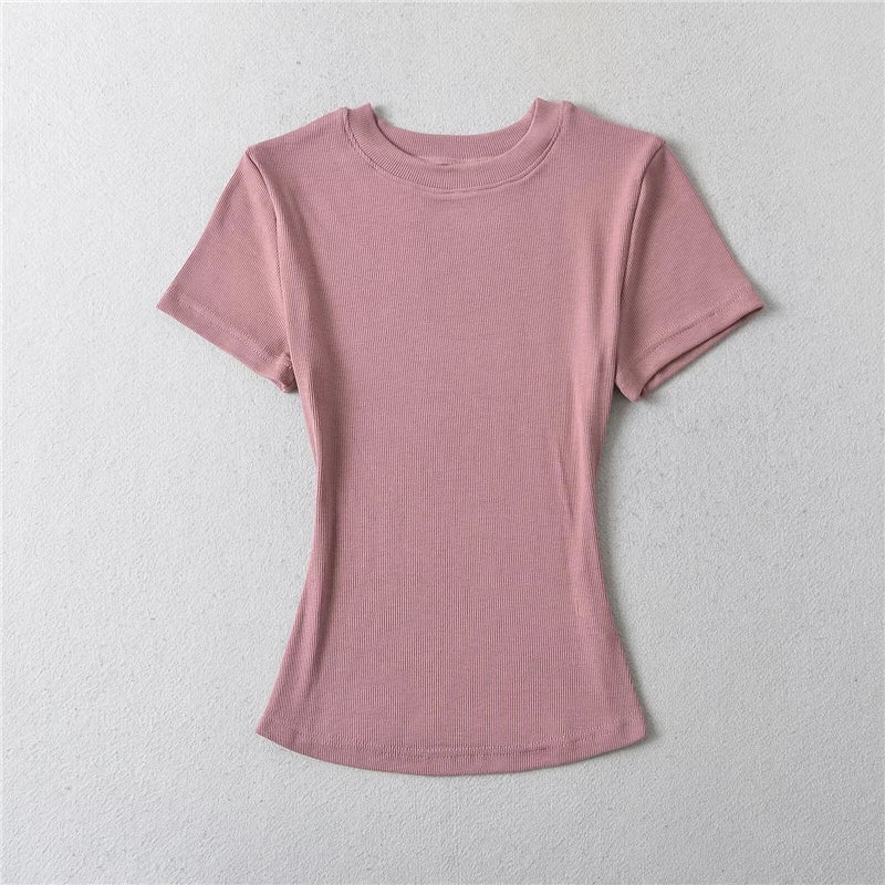 STVY Women's Slim Fit Solid Knit Tee with O-Neck - High Street Spring/Summer Top